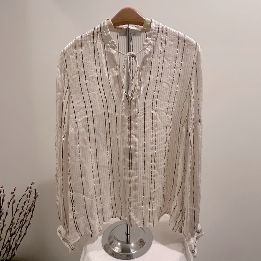 10 Crosby Derek Lam Striped Metallic Silk Blouse